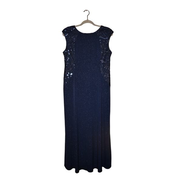 ALEX EVENINGS $299‎ Navy Sparkle Sequin Lace Sleeveless Long Gown 12P - Picture 1 of 4